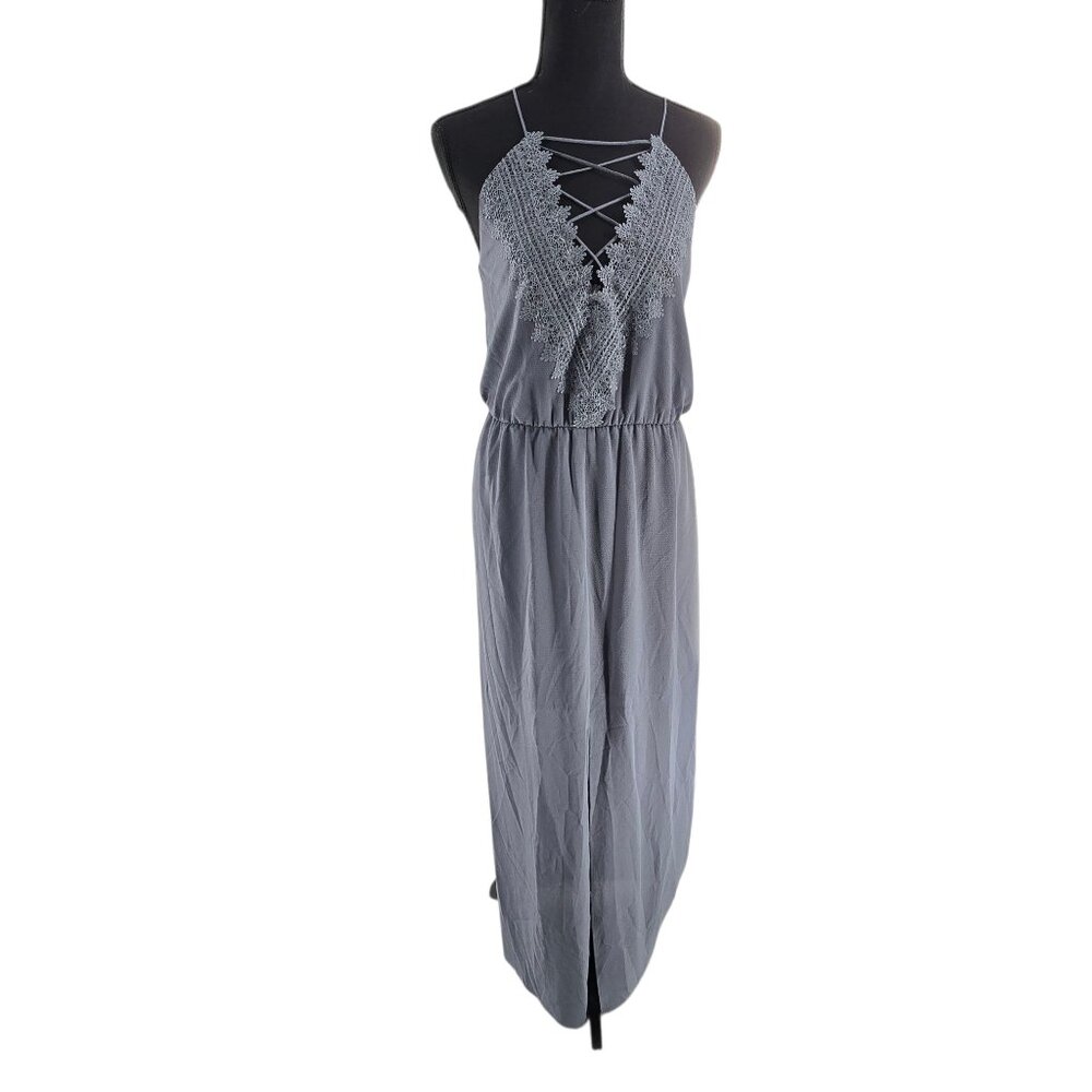 WAYF Posie Grey Grisaille Corset Slit Maxi Dress Size 8